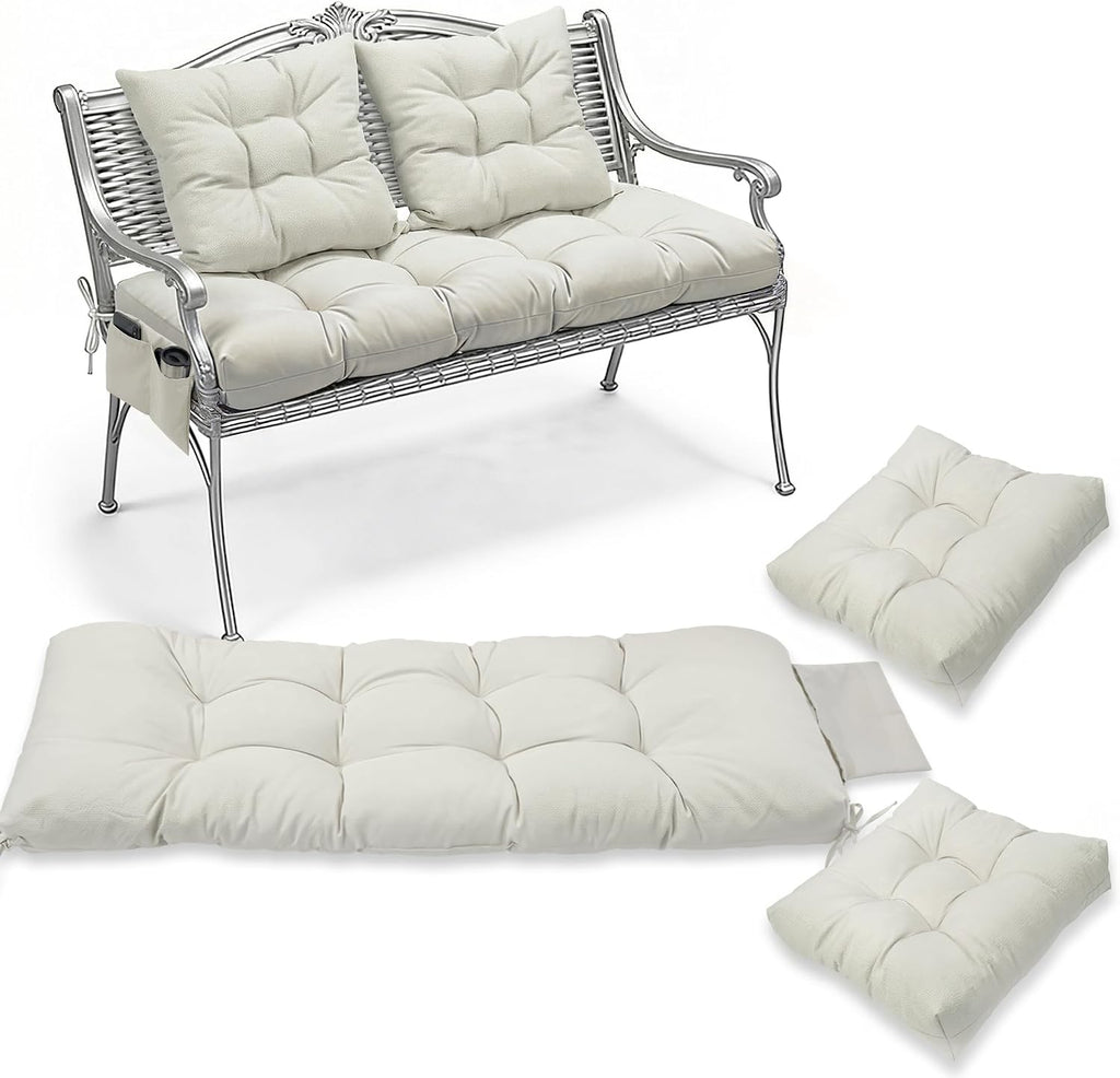 3Pcs Wicker Chair Cushion Sets Furniture,White,47*19*4'' | White Patio Loveseat Chaise Cushion Sets,Waterproof Wicker