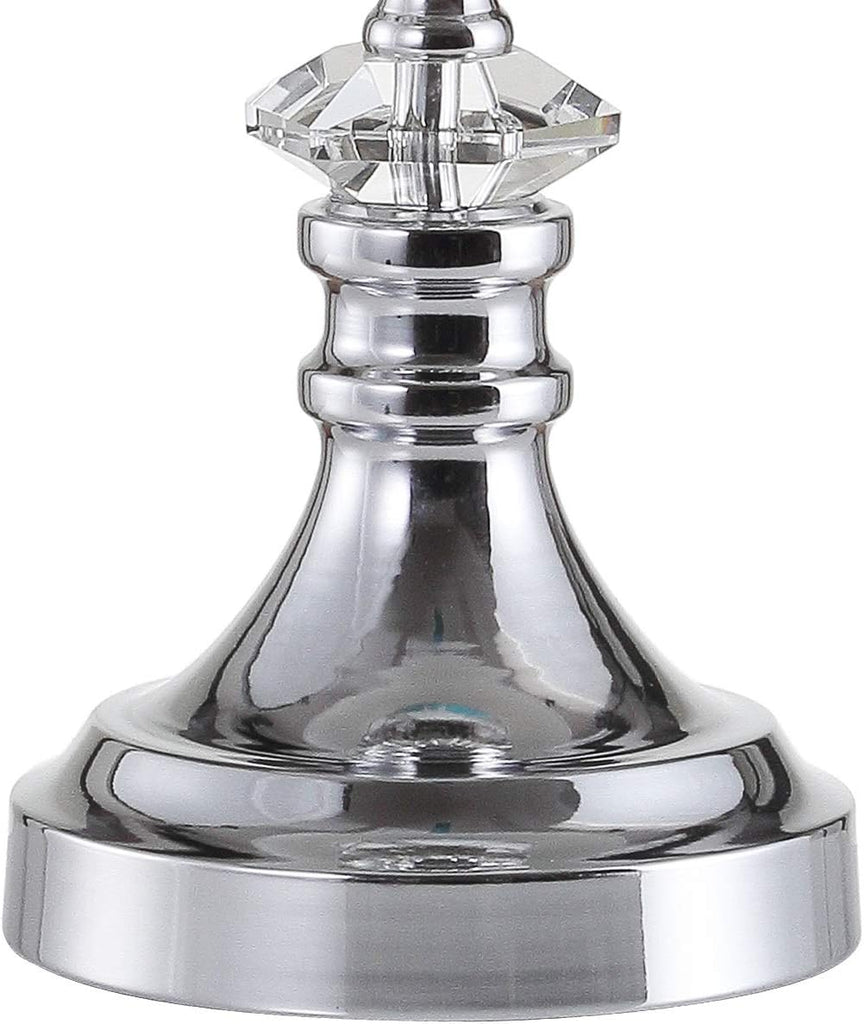 25.5" Clear Crystal and Chrome Table Lamp, Glam Faceted Sphere Bedside Lamp with White Linen Drum Shade
