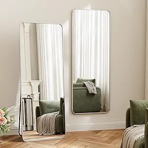 56" x 21" Full Length Mirror with Stand, Full Body Mirror Standing Floor Mirrors with Rounded Corner Aluminum Frame -