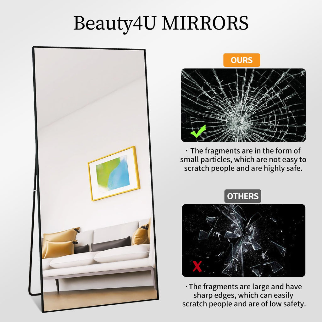 71" x 32" Full Length Mirror with Stand, Black Large Floor Mirror