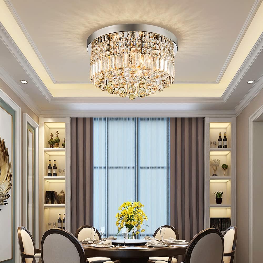 Modern K9 Crystal Raindrop Chandelier Lighting Flush Mount LED Ceiling Light Fixture