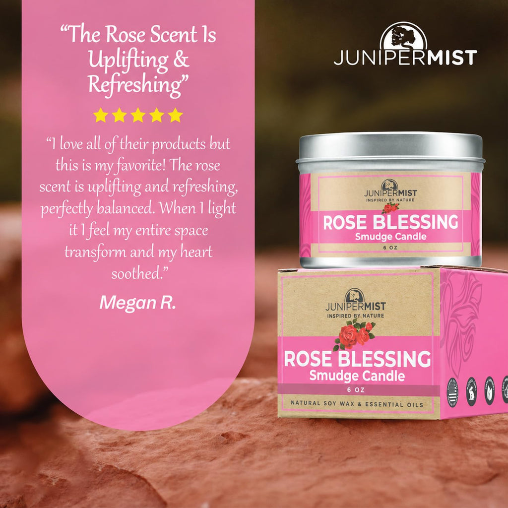 Rose Smudge Candle (6oz) Love and Healing - Energy Cleansing Candle - Pure Sage & Aromatherapy Candle - Spiritual for