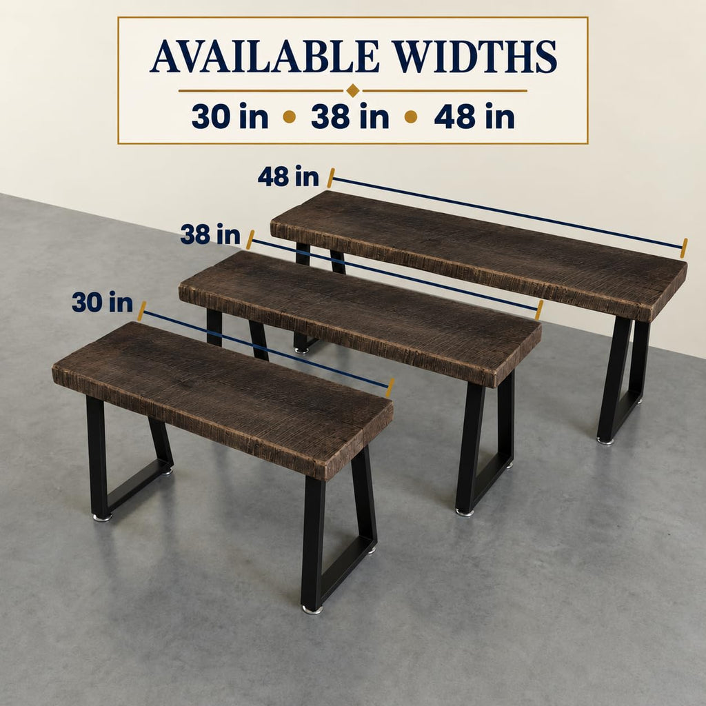 Rustic Revival Reclaimed Barnwood Bench, Solid Wood with Metal Base, Modern Farmhouse Style, 2-Inch Thick Top, (30x12)