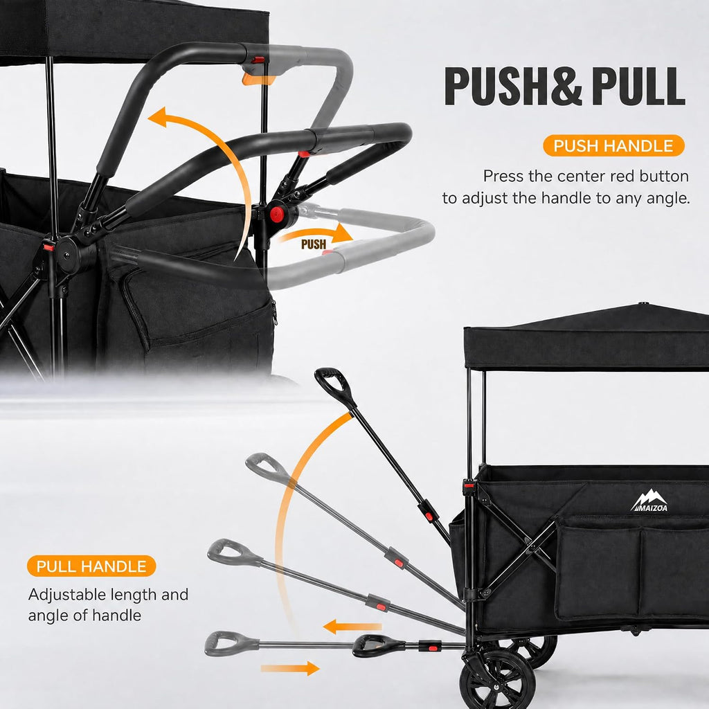 Kids Foldable Wagon Stroller for 2 Kids, Deep Seat 2 Seater Stroller Wagon