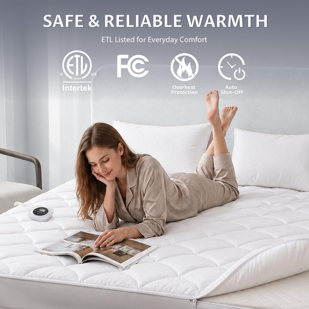Heated Mattress Pad, Zipper-Removable Top, Machine Washable