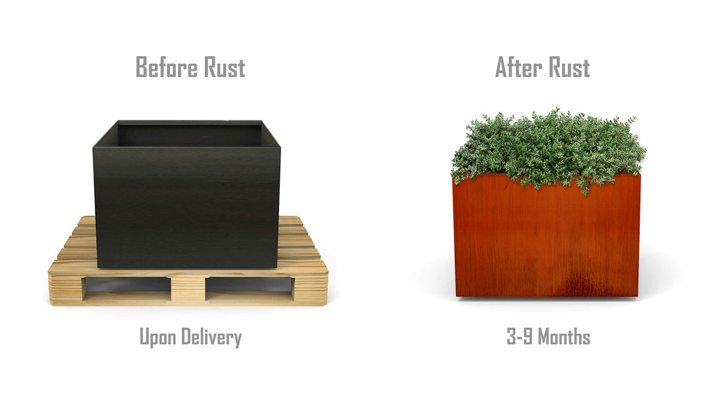 24-Inch Corten Steel Cube Planter - Large Square Outdoor Planter | Heavy Duty Metal Garden Box | Made in USA