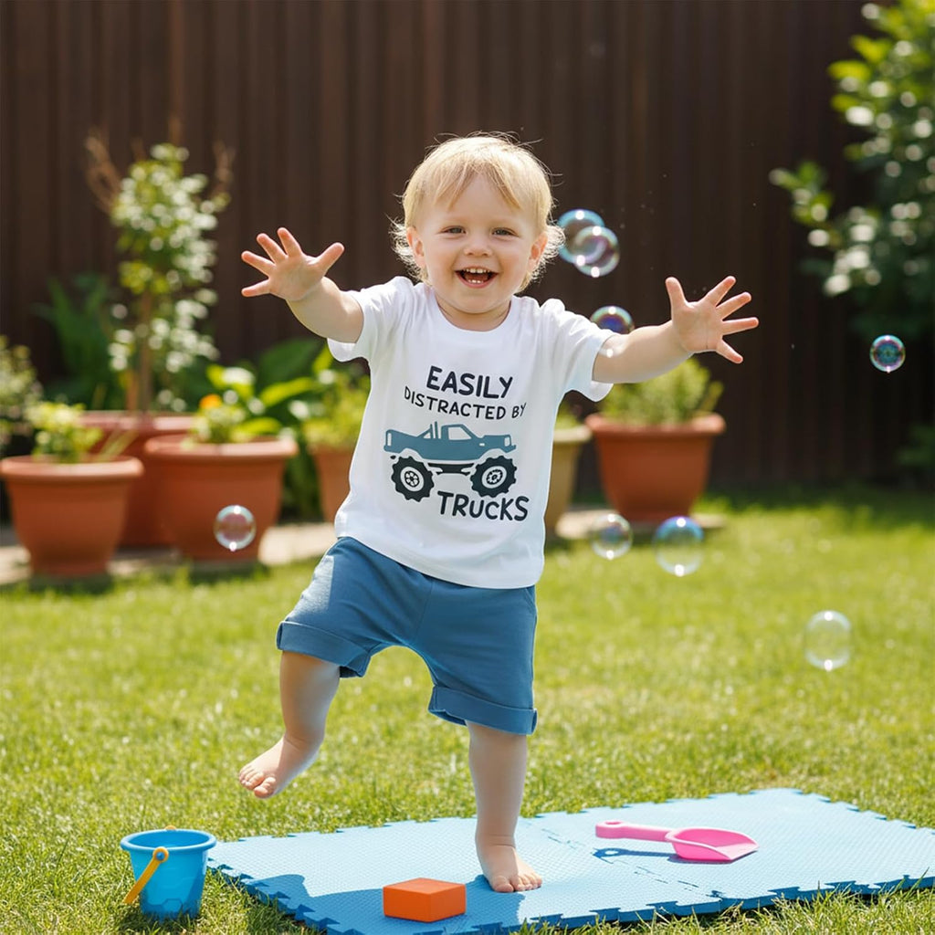 Toddler Baby Boy Clothes Summer Trucks Tractors T-Shirt Shorts Set