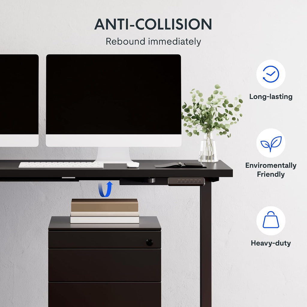 71 x 63 Reversible L-Shaped Corner Standing Desk, Black | Height Adjustable, Large Workspace, Anti-Collision, Memory