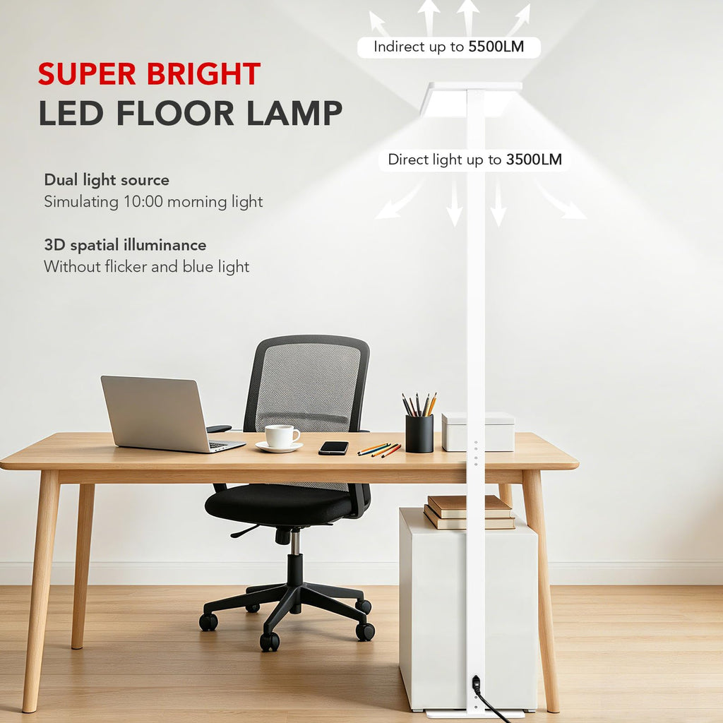 LED Floor Lamp, Super Bright Standing Lamp, White