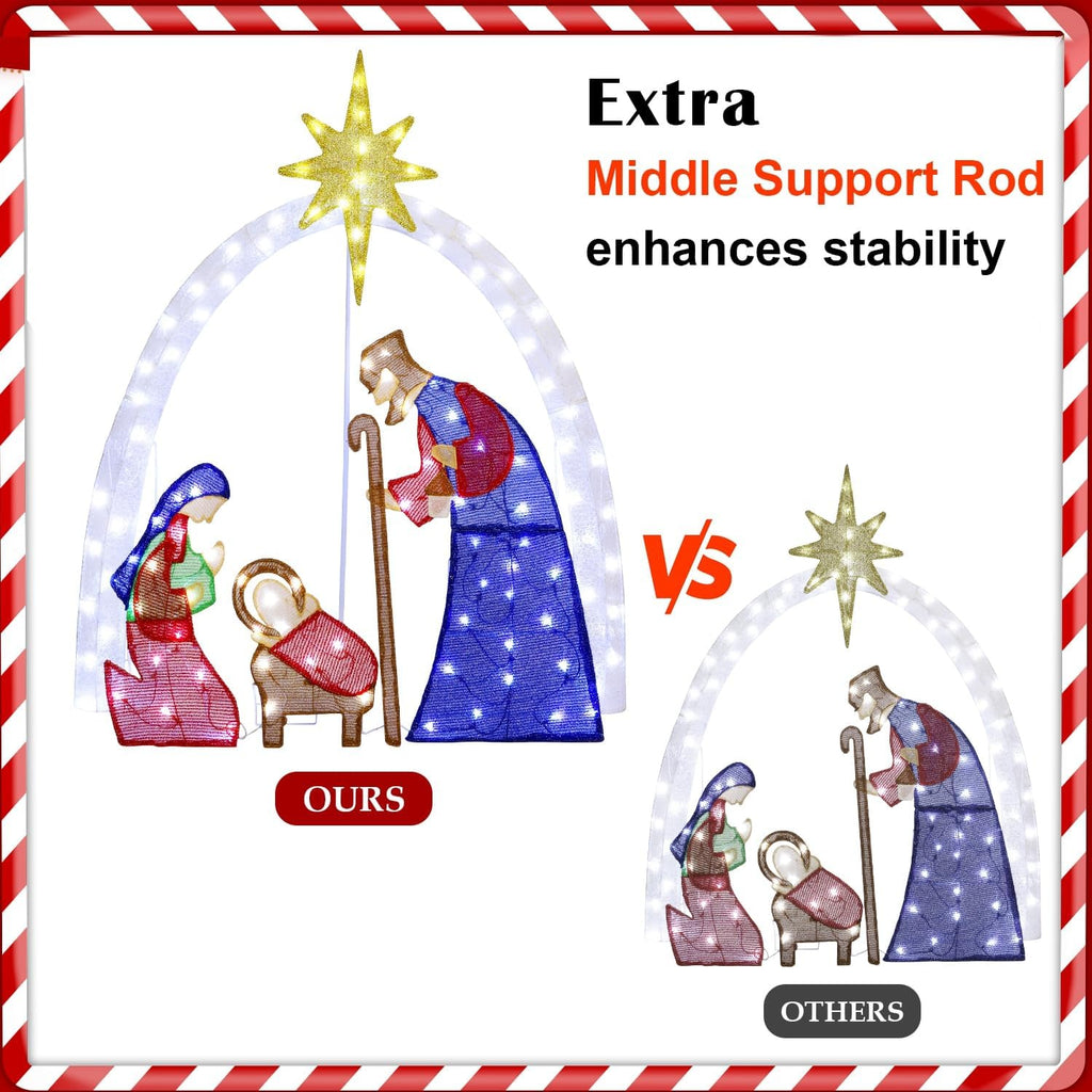 4.5FT Christmas Outdoor Decorations, Lighted Outdoor Nativity Set with 115 LED Lights, Holy Family Nativity Scene
