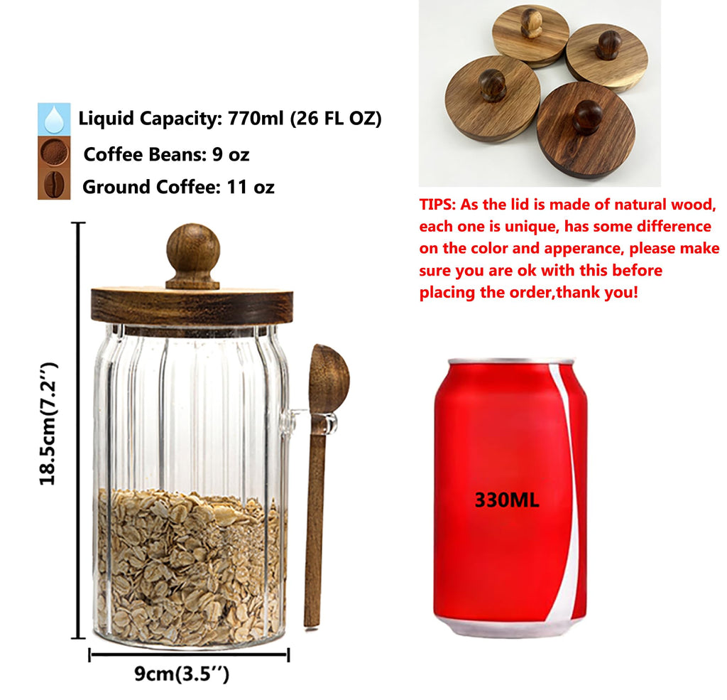 Vintage Glass Jar with Wooden Spoon&Lid, 26 fl.oz, Coffee Storage Canister