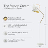 Swoop LED Floor Lampwith Adjustable Head, Modern Floor Reading Lamp for Over Chair, Living Rooms & Offices