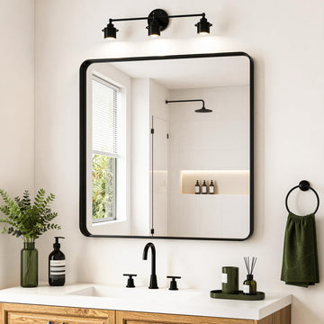 30x30 Inch Black Bathroom Mirror for Over Sink