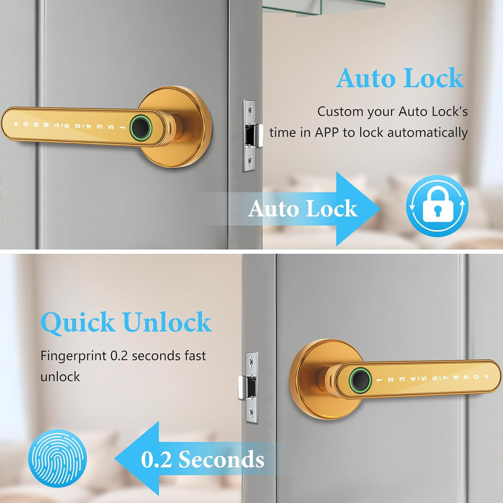 Smart Door Lock with Knob, Keyless Entry Door Locks with Handle, Fingerprint Door Knob /Front Door/Apartment,Generate