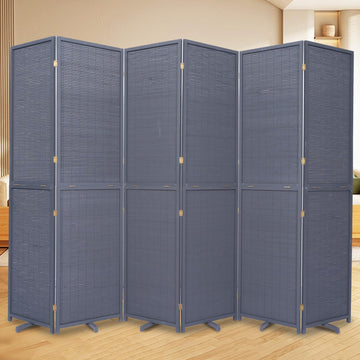Bamboo Mesh Woven Room Divider 5.6FT, 6 Panel Folding Privacy Screen, Grey