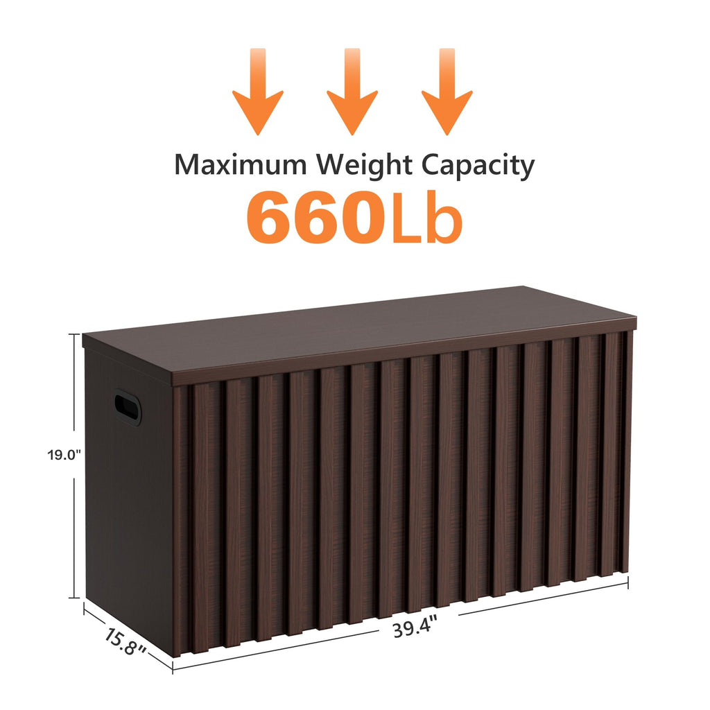 Storage Bench, 39.4" Wood Box, Storage Trunk with 2 Safety Hinges, Ottoman Storage Chest, Fluted Storage Bench (Walnut)