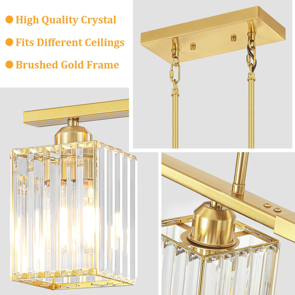 31.89" Brushed Gold Linear Chandelier Crystal Island Lights