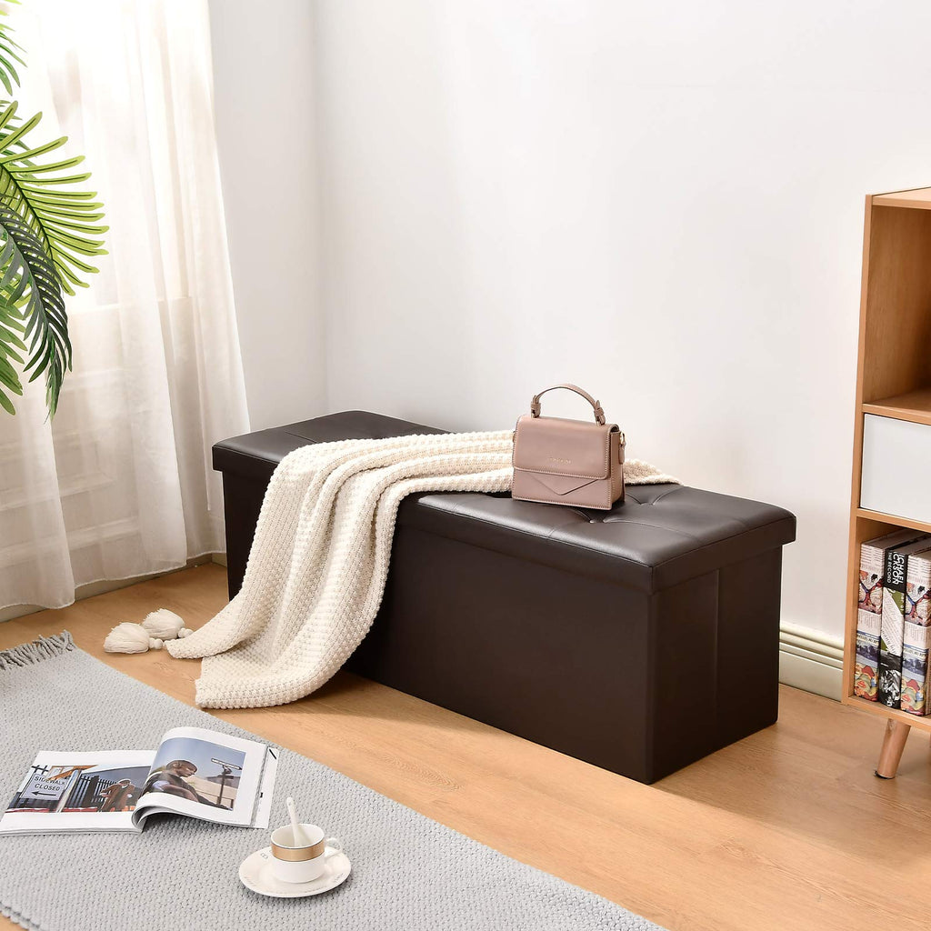 43 inch Folding Ottoman Storage Bench Cube Hold up 700lbs Faux Leather Storage Chest with Memory Foam Seat Footrest