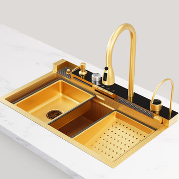 33x22 Inch Gold Waterfall Workstation Kitchen Sink