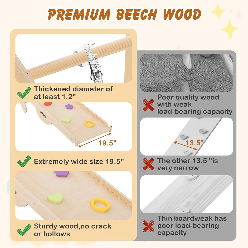 12 in 1 Climbing Toys for Toddlers, Upgrade Wooden Montessori Foldable Triangle Climber Set with Reversible Ramp