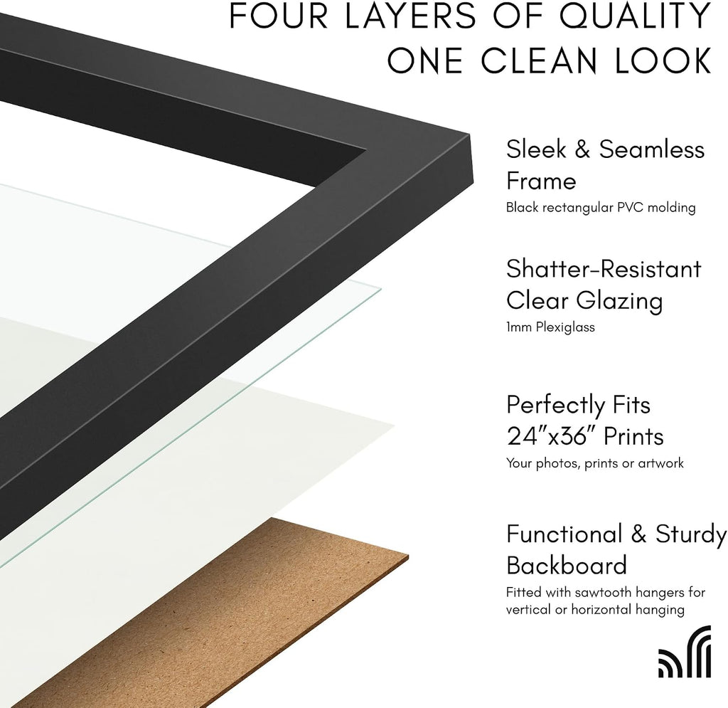 24x36 Poster Frame with Polished Plexiglass - Streamline Collection - Thin Border Picture Frame for Wall Display