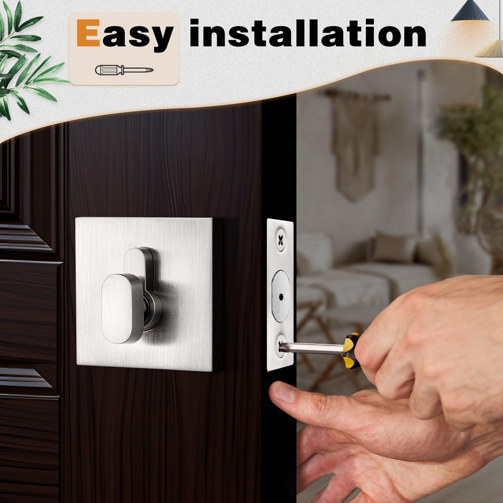 Satin Nickel Single Cylinder Deadbolt, Keyed One Side, Residential Security Square Door Lock for Interior and