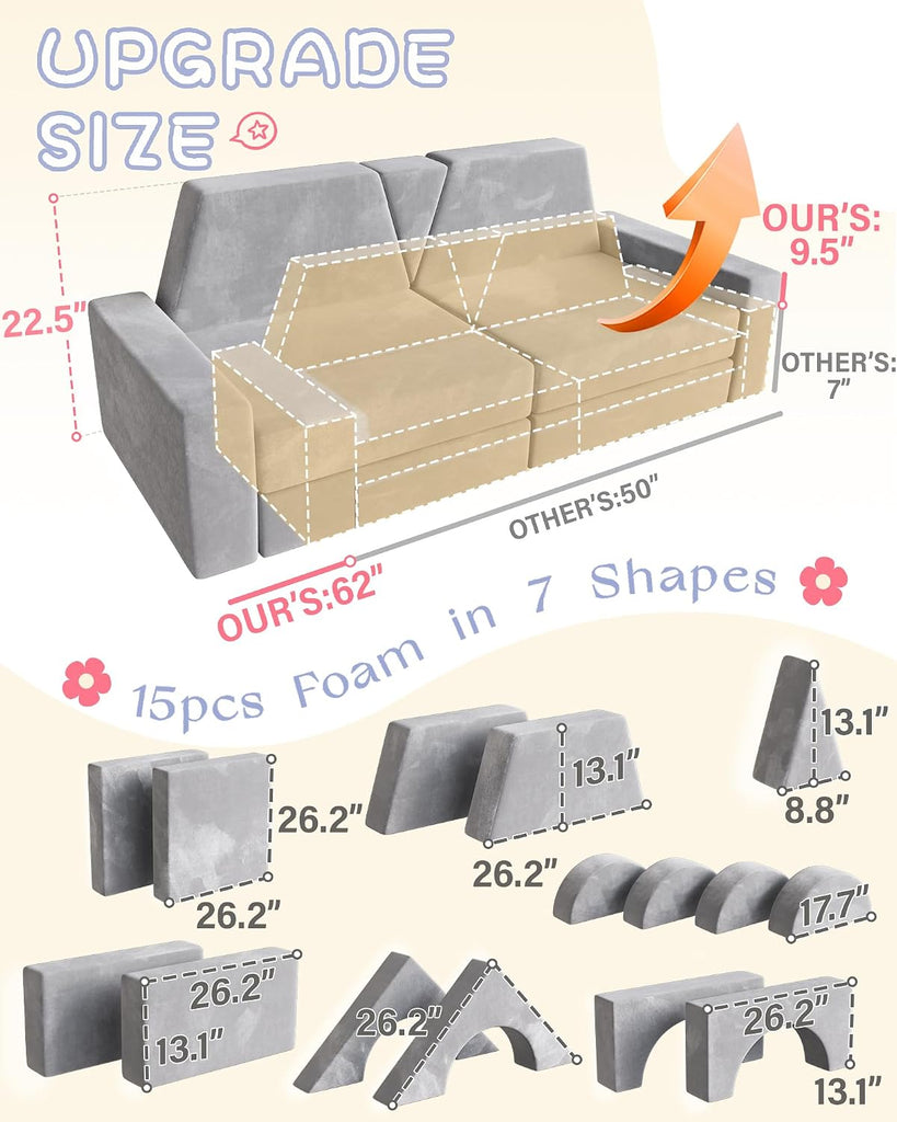 15pcs Modular Kids Play Couch,1000+ Imagination Creative Play