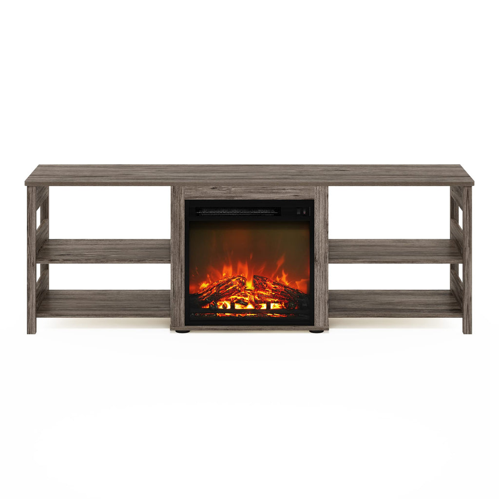 Classic TV Stand, Entertainment Center, TV Console for TV up to 70 Inch with Fireplace and Open Shelf, Grey Oak