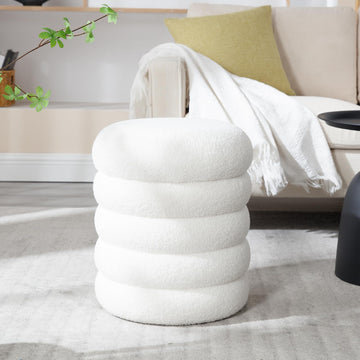 Storage Ottoman Modern Round Upholstered Faux Fur Pouf Ottoman, Coffee Table, White