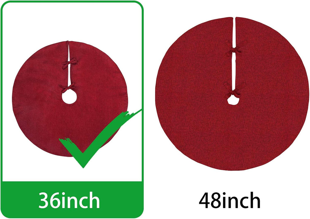 Christmas Tree Skirt, 36 inches Burgundy Burlap Double-Layer Plain Xmas Small Tree Skirt, Rustic Xmas Tree Holiday