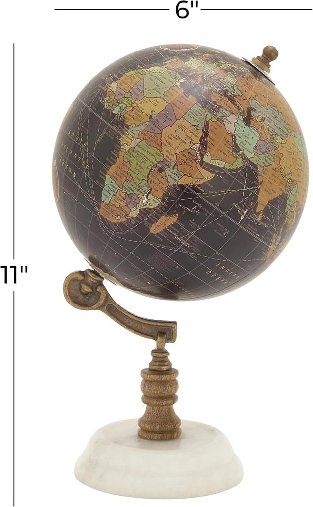 Marble Globe with Marble Base, 7" x 7" x 11", Black