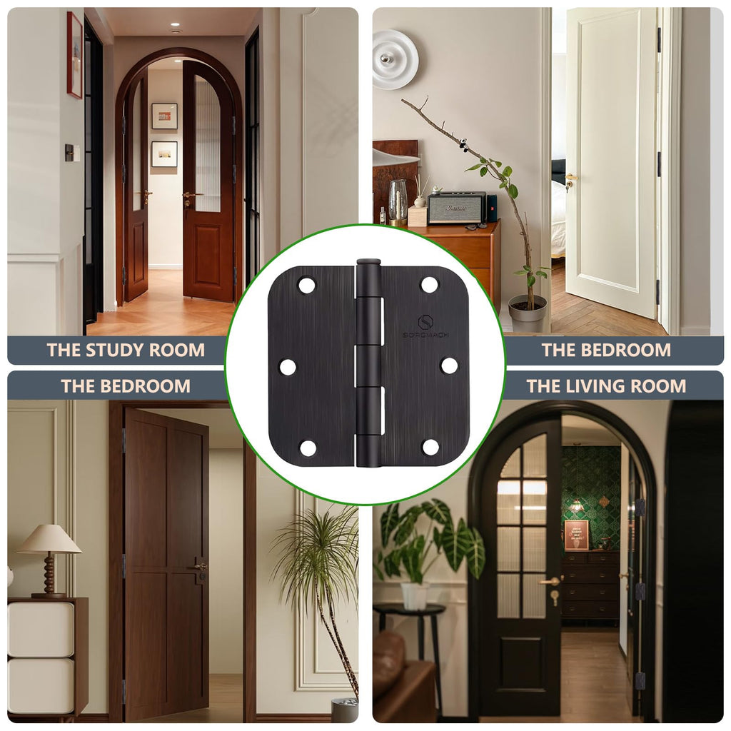 Door Hinges Oil Rubbed Bronze Hinges 3.5 in 5/8" Radius Corners Black Hinge Interior Hinge Hardware 30 Pack