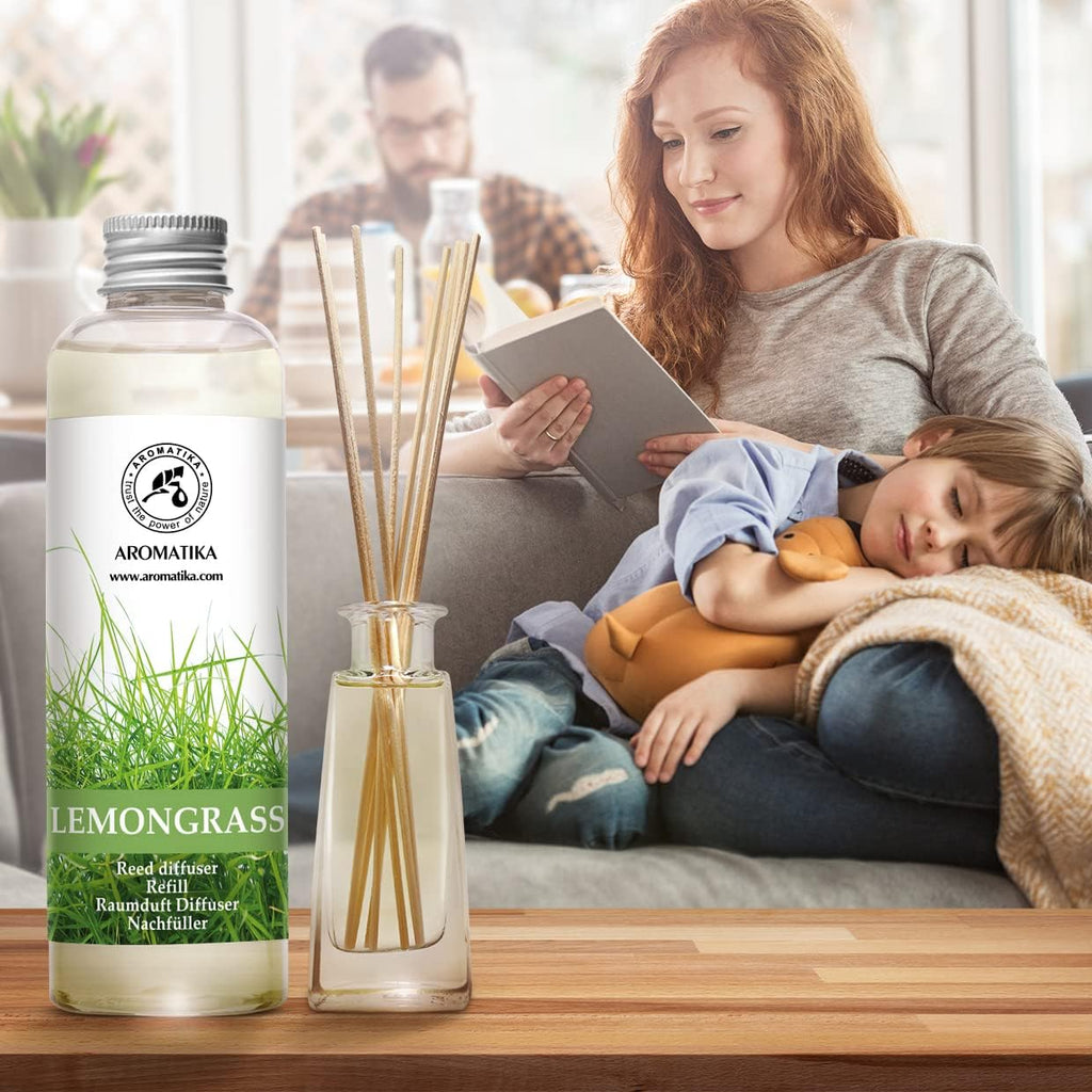 Lemongrass Reed Diffuser Refill, Natural Essential Lemongrass Oil 6.8 Fl Oz - Fresh & Long Lasting Fragrance - Best - Set of 68