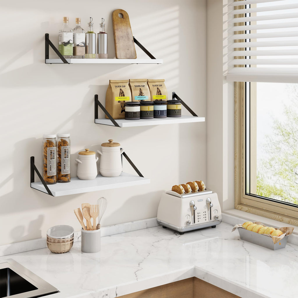 20 Inch Floating Shelves, 10 Inch Deep White Wall Shelves Set of 2