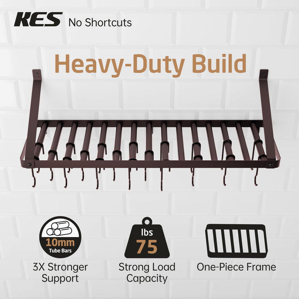 75lb High-Capacity Oil Bronze Pot Rack Wall Mounted with Pot Lid Holder