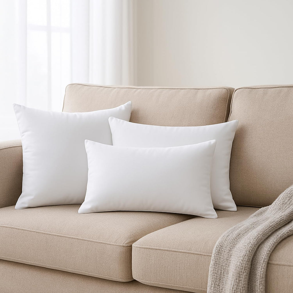 Hypoallergenic Lumbar Pillow Inserts 4 Pack, 12 × 20 Inches - Plush Polyester Throw Pillow Fillers for Sofas, Beds - Set of 4