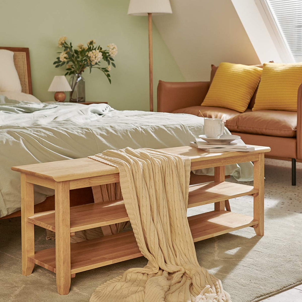 Shoe Rack Bench Wooden Storage Bench Entryway Bench, Natural, 47.2"