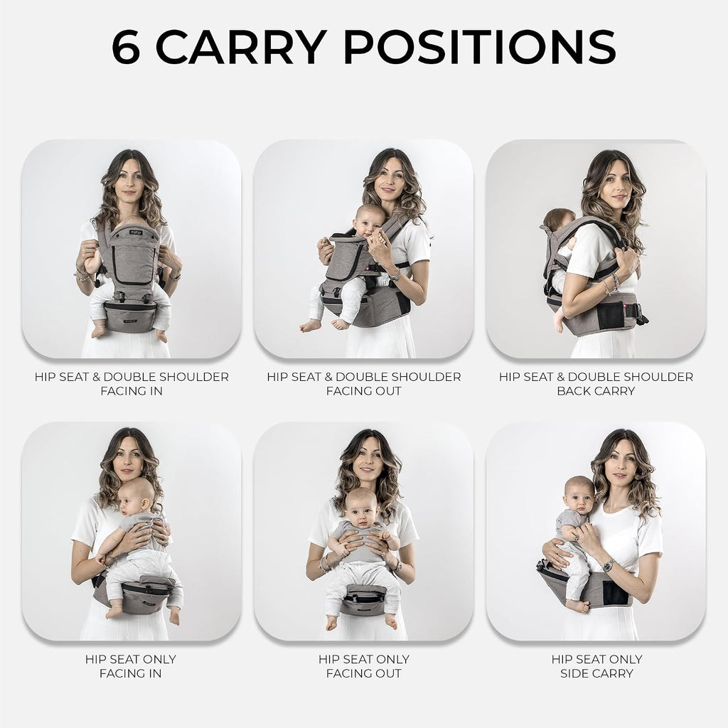 Ergonomic Hip Seat Baby Carrier, 6 Carry Positions, Newborn to Toddler, Lumbar Support, Adjustable Waist Belt