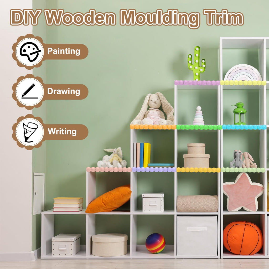 10Pcs 15.75" Decorative Wood Trim, Unfinished 3D Wooden Furniture Molding Trim for DIY Craft, Home Wall Cabinet Shelf