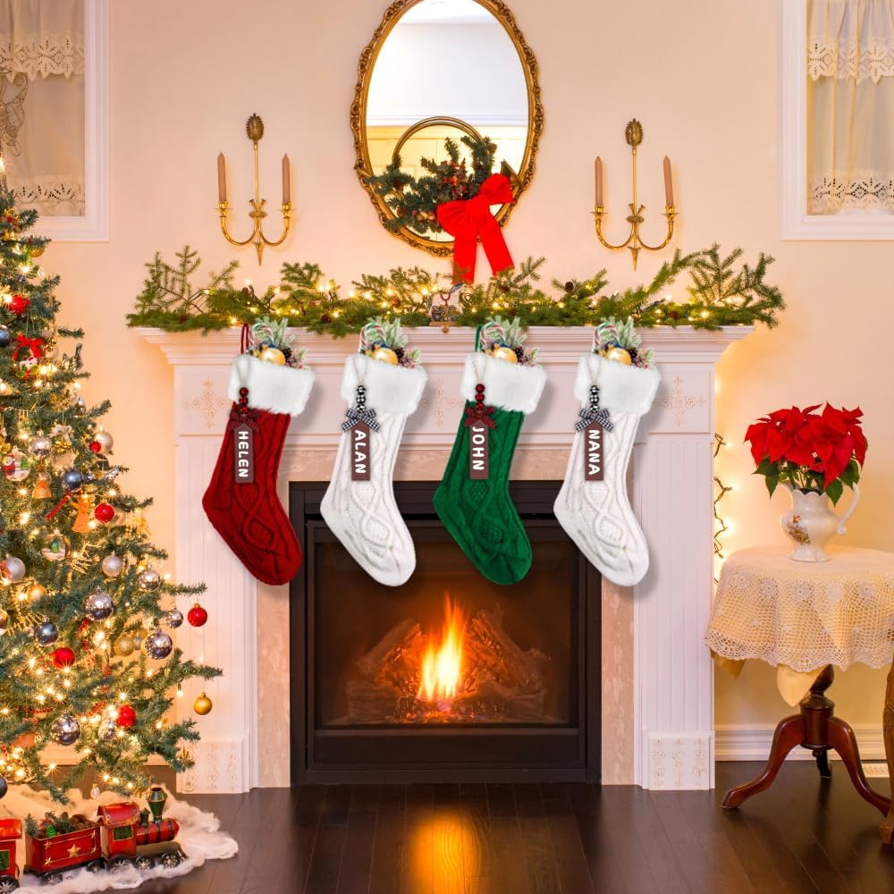 4PACK Christmas Stockings,18" Personalized Cable Knitted Stocking