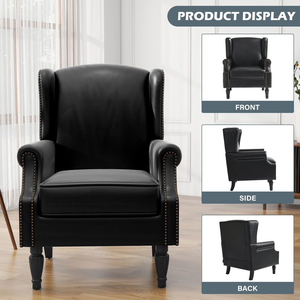 PU Leather Wingback Accent Chair, Upholstered High Back Armchair