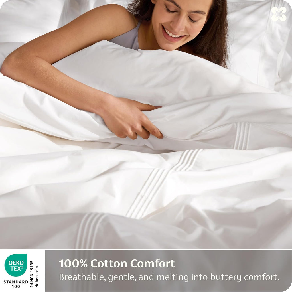100% Cotton Percale Duvet Cover Queen, Luxury Hotel Duvet Cover, Rope Weave White Comforter Cover, PureWoven