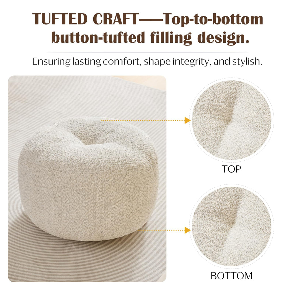 Stuffed Round Ottoman, Pouf Ottoman Foot Rest, 20 X 15, White