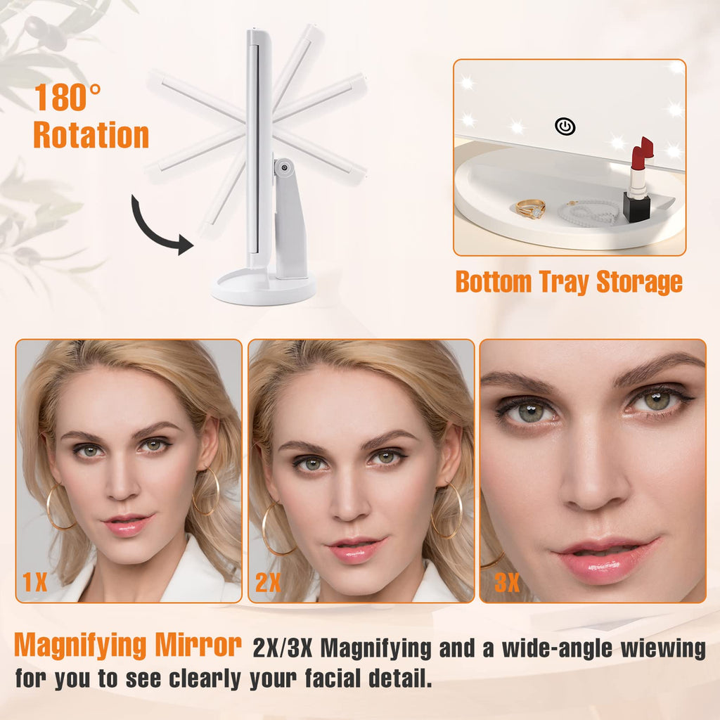 Trifold Vanity Mirror with Lights, Make up Mirror with Lighting