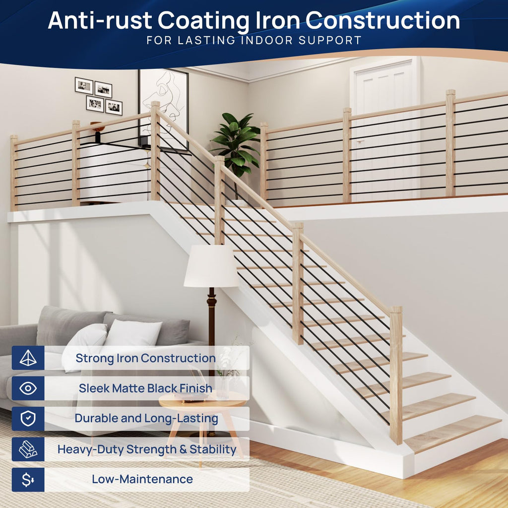 7 Pack 9.8 FT x 5/8 inch Iron Horizontal Balusters for Stair Indoor