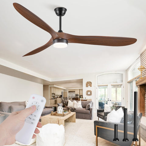 70 inch Propeller Ceiling Fan With Light, Led Large Ceiling Fan with 6 Speeds, 3 ABS Wood Grain Blades Outdoor Ceiling Fans for Patios, Porch, Bedroom, 1/4/8H Timing- Deep Walnut A101-B0DJT2WV2T