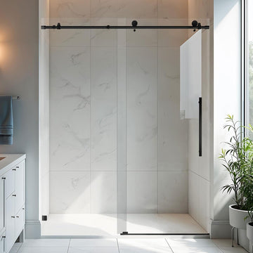 Frameless Sliding Glass Shower Door, 56-60" W x 76" H, 5/16" (8mm) Clear Tempered Glass Bathroom Sliding Door