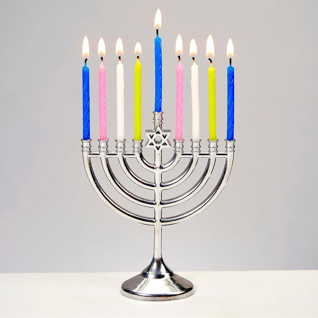 Mini Set with 48 Multicolor Birthday Candles - Portable Chanukah Candle Holder Diecast Aluminum Hanukkah Gifts Jewish