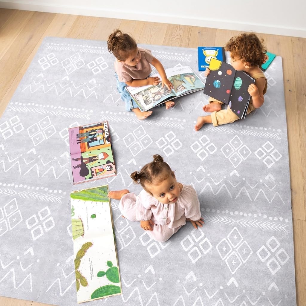 Play Mat for Floor - 4x6ft Gray | Soft Non Toxic Premium EVA Foam Tiles for Tummy Time, Crawling & Playroom