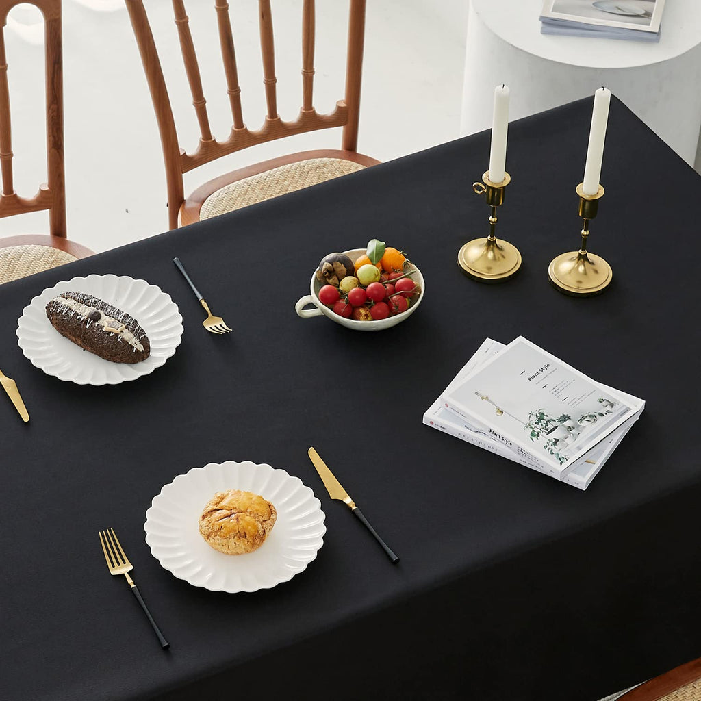 Rectangle Tablecloth - 60 x 120 inch Black Waterproof and Wrinkle Resistant Washable Polyester Table Cloth